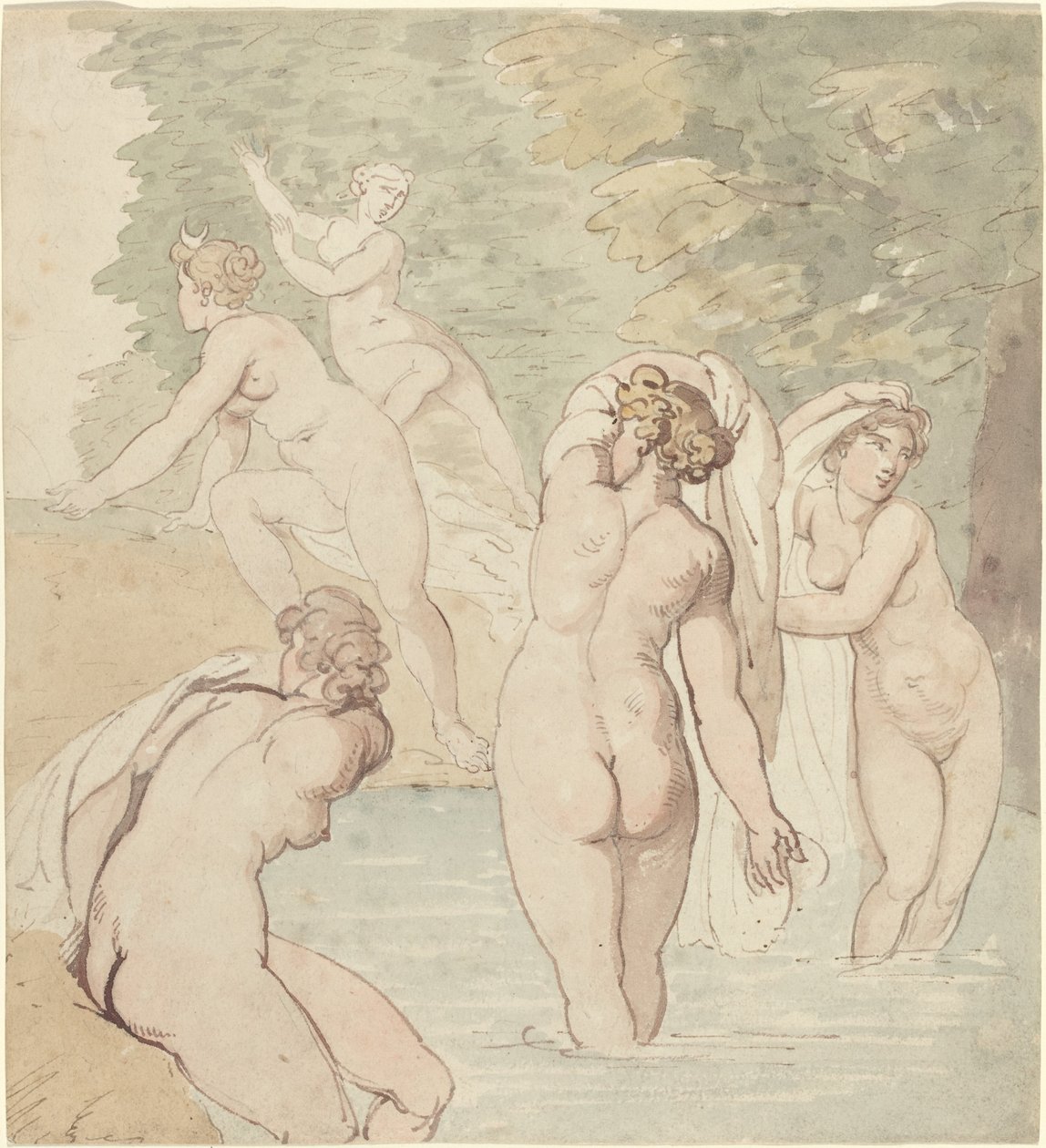 Diana and Her Nymphs Bathing by Thomas Rowlandson