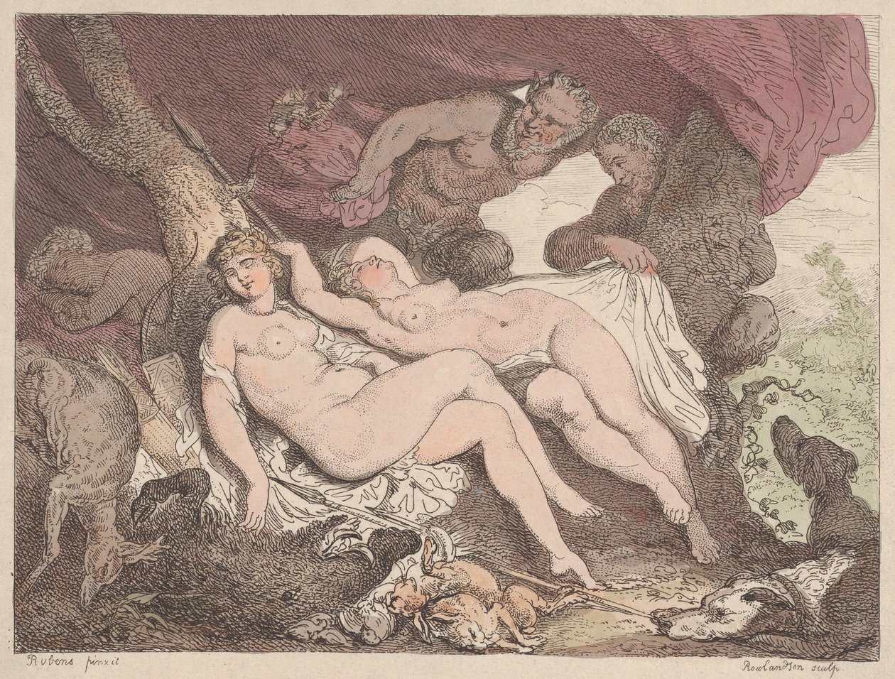 Diana and Her Nymphs Spied on by Satyrs by Thomas Rowlandson