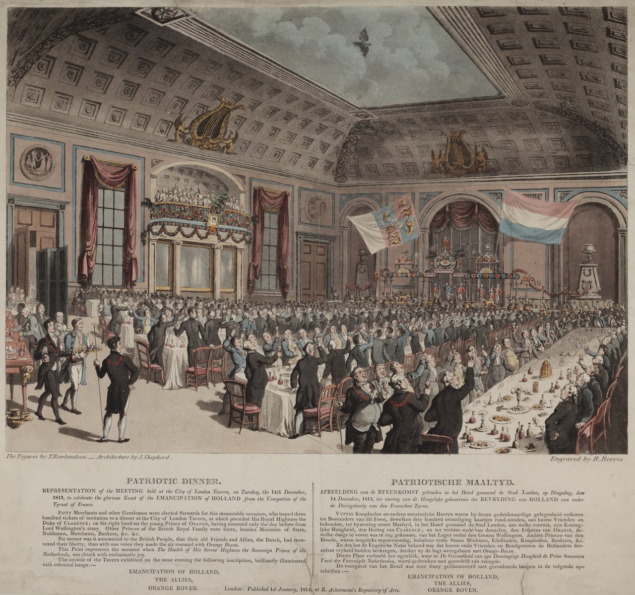 Dinner in celebration of the emancipation of Holland from France, City of London Tavern, Bishopsgate, 1814 by Thomas Rowlandson