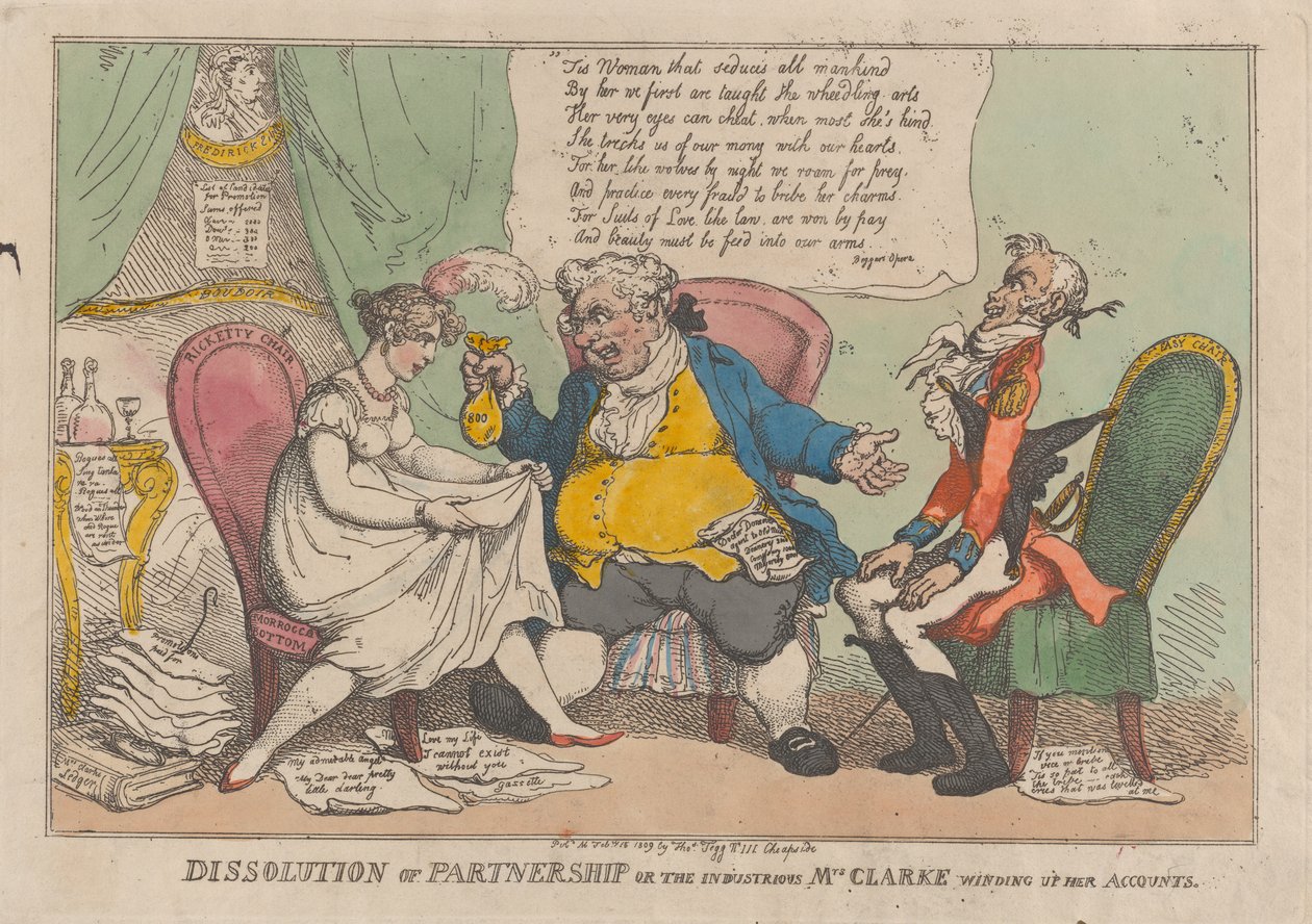 Dissolution of Partnership, or the Industrious Mrs. Clarke Winding Up Her Accounts by Thomas Rowlandson