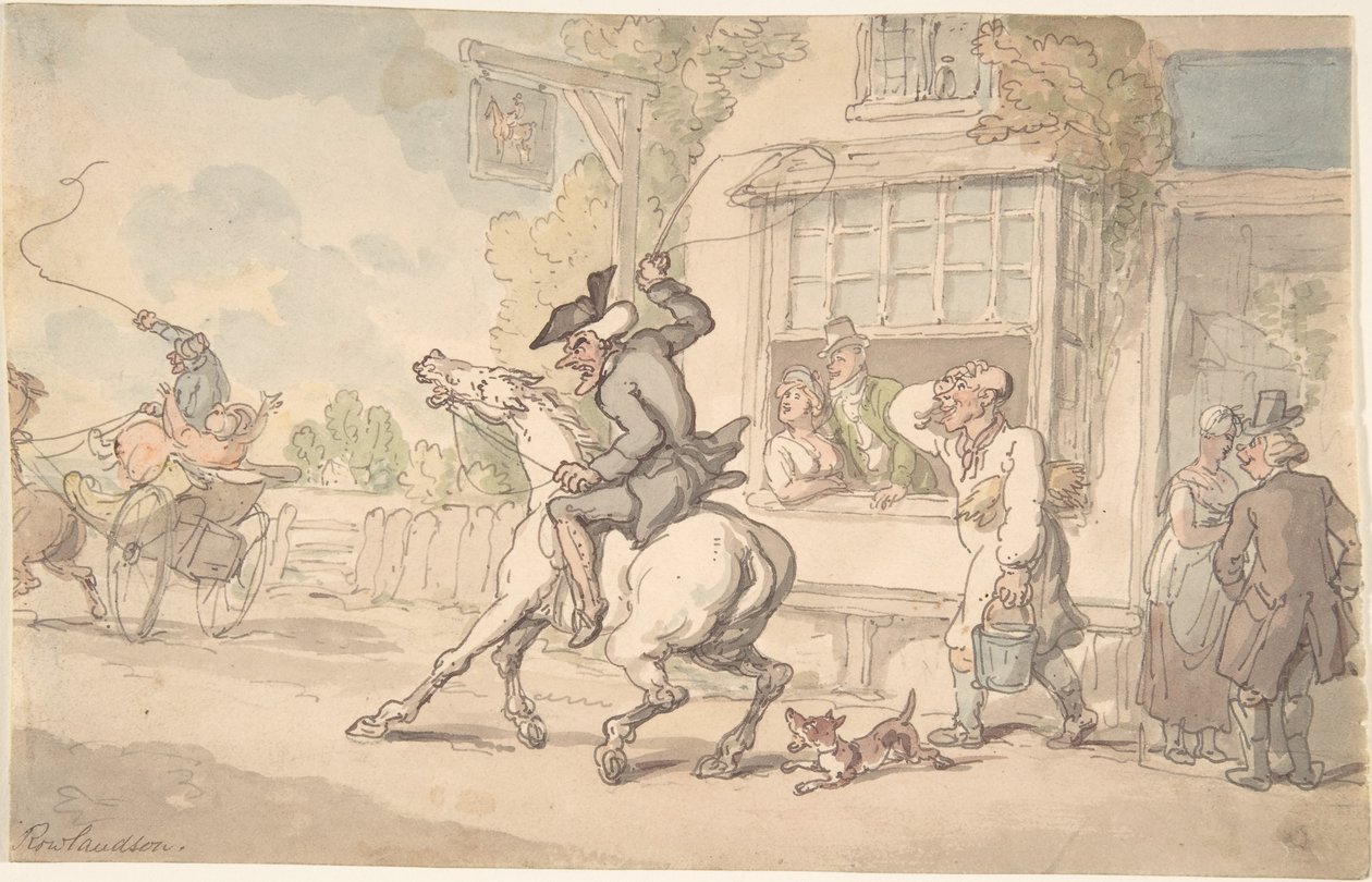 Dr. Syntax with a Balky Horse Before an Inn by Thomas Rowlandson