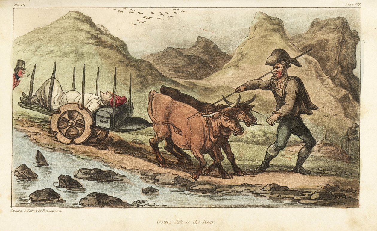 Ensign Johnny Newcome, Sick with Dysentery, Taken by Ox Cart to Salamanca, Spain by Thomas Rowlandson