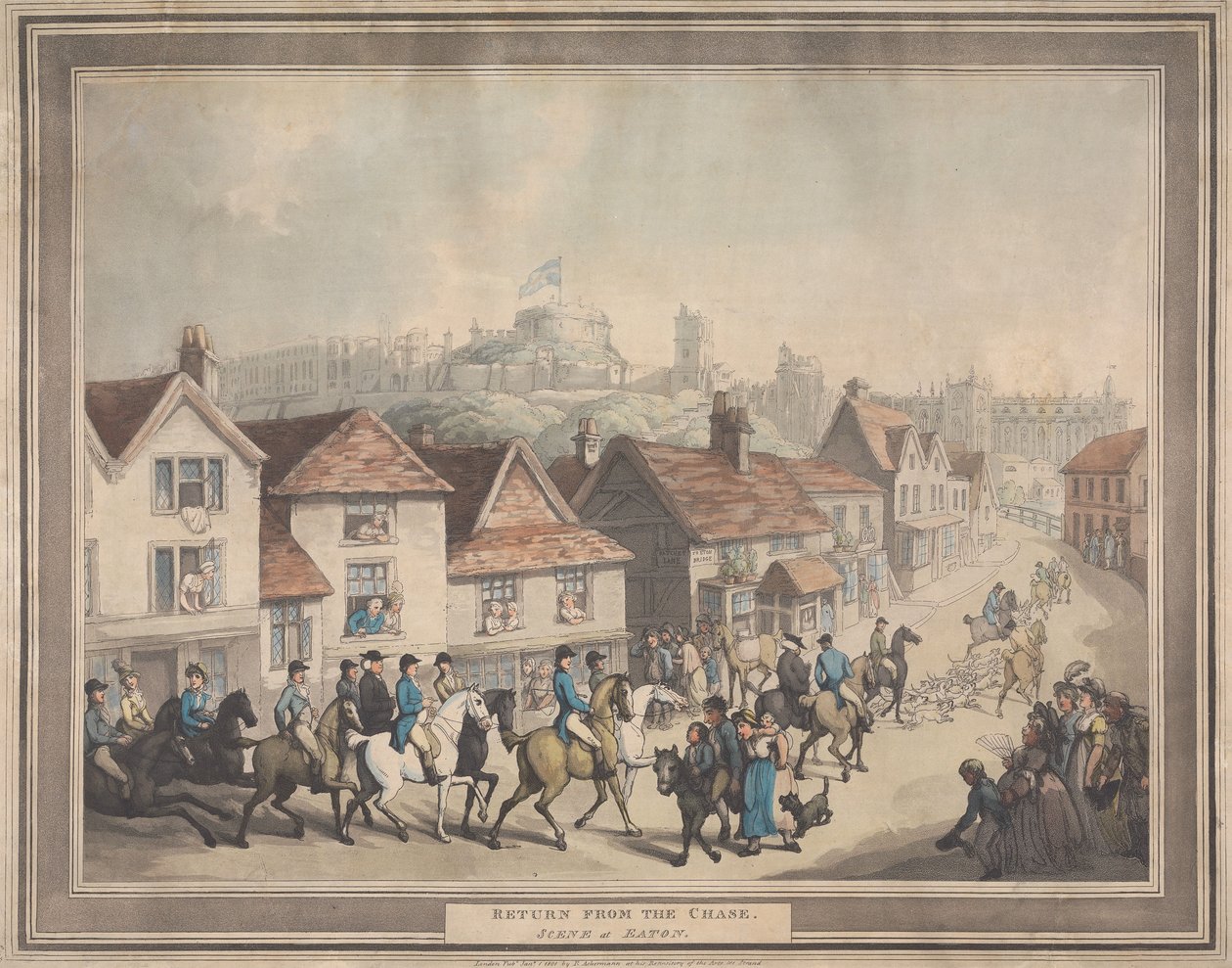Fox-Hunting [set of four]: 4. Return from the Chase. Scene at Eaton by Thomas Rowlandson