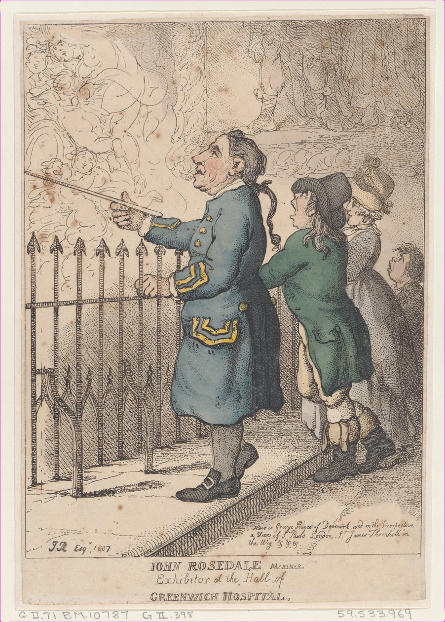 John Rosedale Mariner, Exhibitor at the Hall of Greenwich Hospital, April 26, 1807 by Thomas Rowlandson