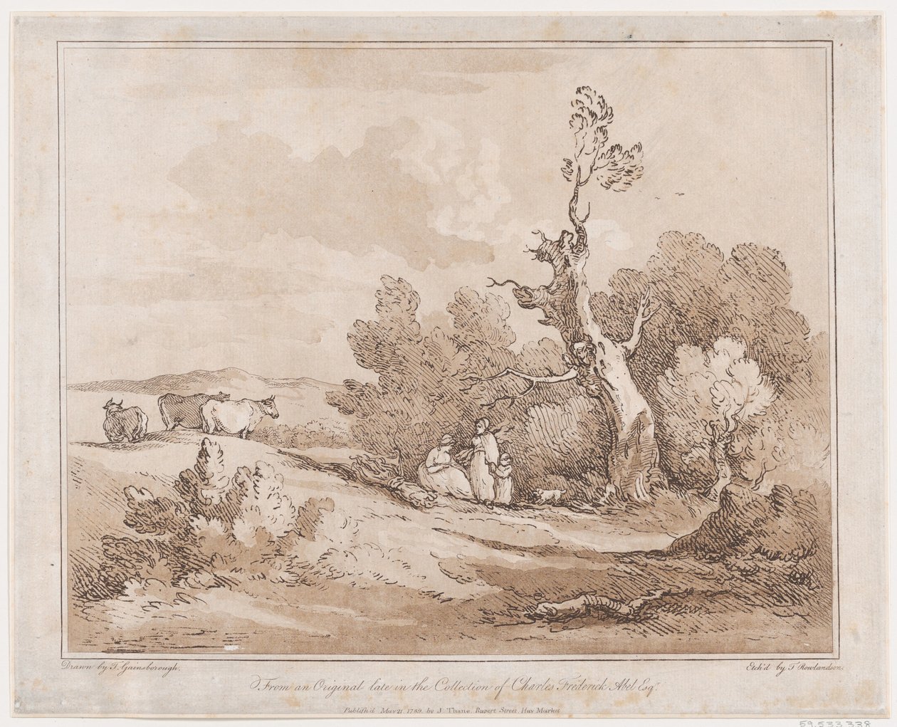 Landscape with Figures Collecting Wood Beneath Gnarled Trees by Thomas Rowlandson