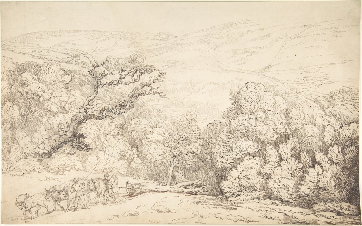 Landscape with Oxen and Felled Tree by Thomas Rowlandson