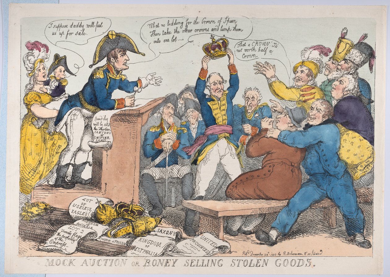 Mock Auction or Boney Selling Stolen Goods, December 25, 1813 by Thomas Rowlandson