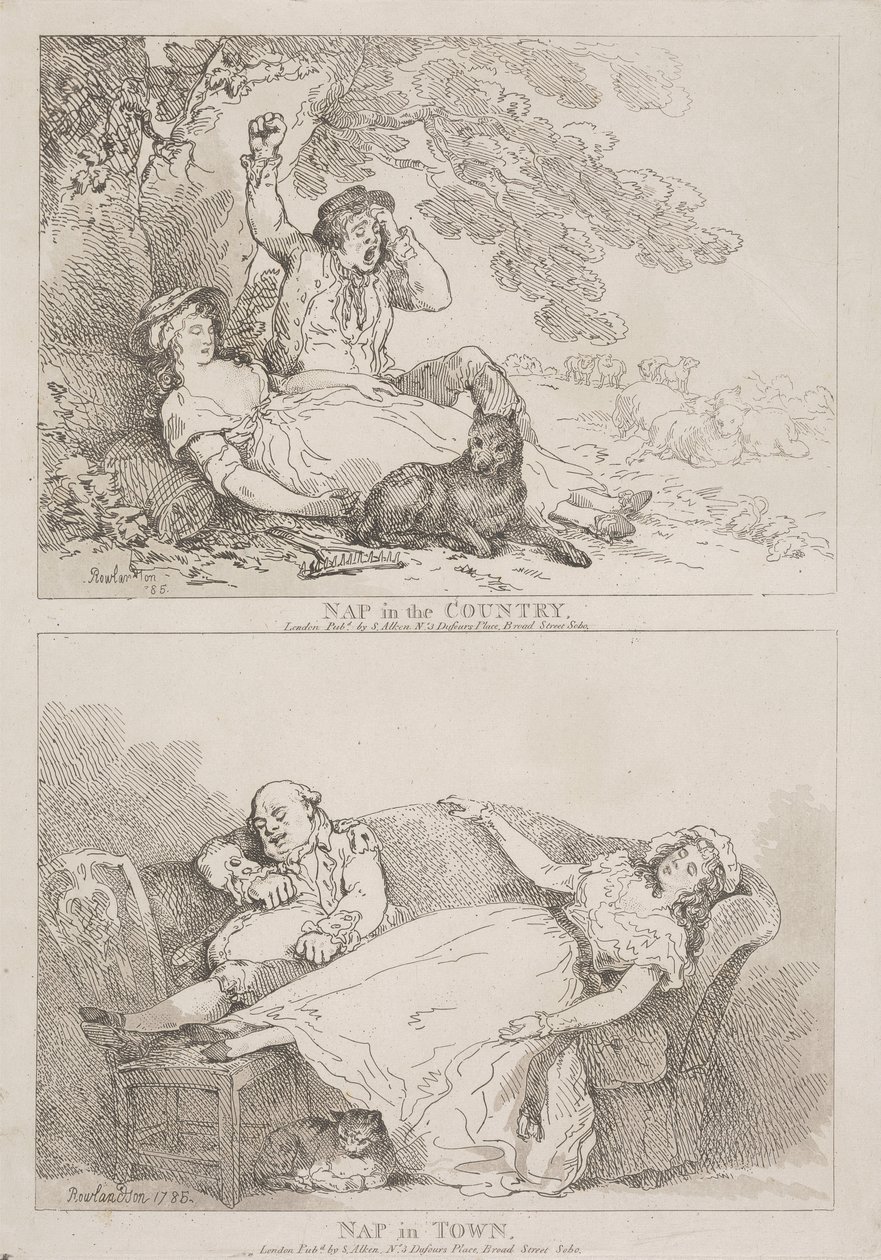 Nap in the Country - Nap in Town by Thomas Rowlandson