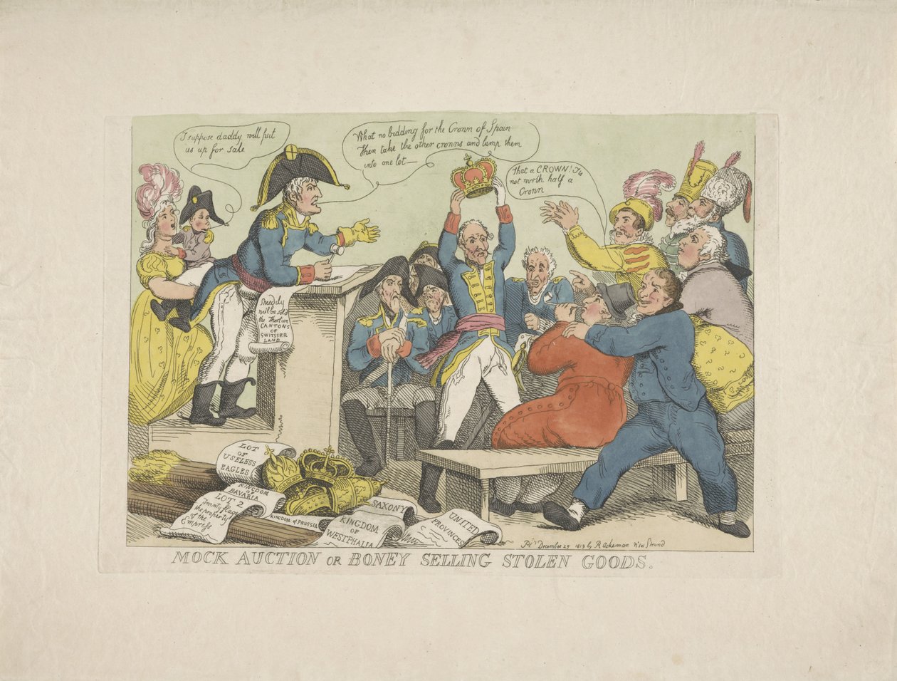 Napoleon Selling Stolen Goods, 1813 (Mock auction or Boney selling stolen goods) by Thomas Rowlandson