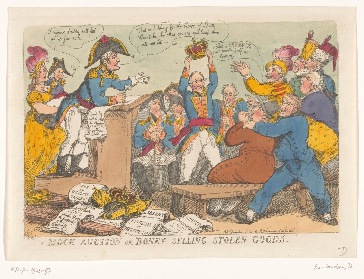Napoleon Selling Stolen Goods, 1813 (Mock Auction or Boney Selling Stolen Goods) by Thomas Rowlandson