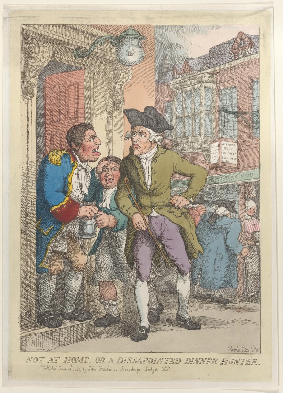 Not at Home, or a Disappointed Dinner Hunter, June 13, 1823 by Thomas Rowlandson