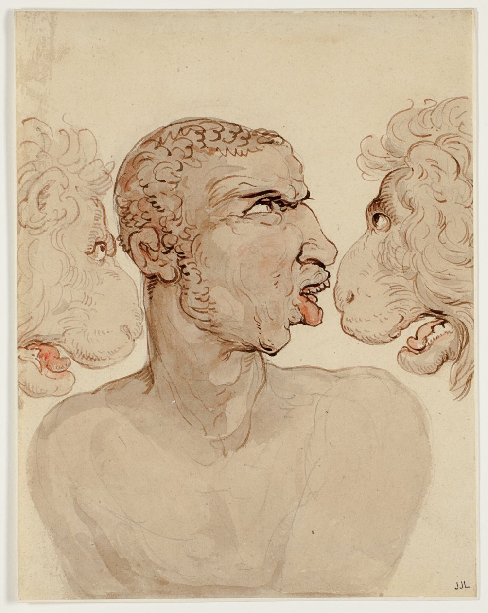 Physiognomic Study of the Head of a Man and Two Lions by Thomas Rowlandson