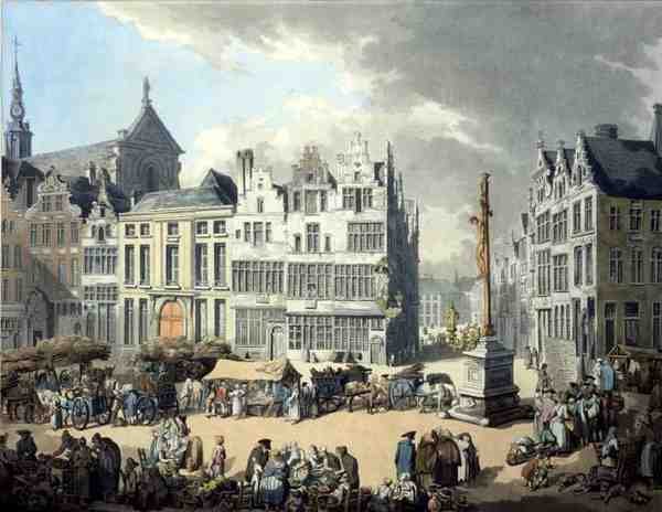 Place de Mier at Antwerp, engraved by Wright and Schutz, pub. by Rudolph Ackermann by Thomas Rowlandson