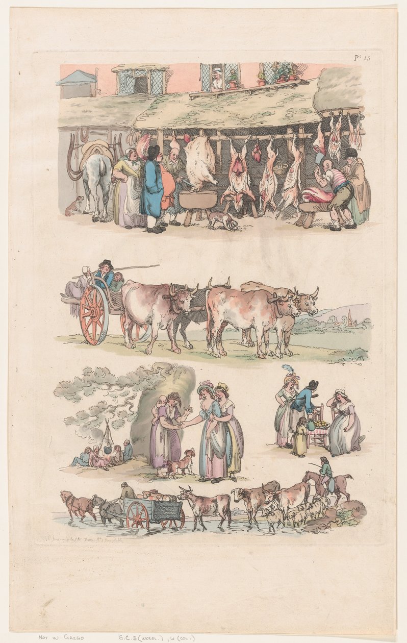 Plate 15, Outlines of Figures, Landscapes and Cattle...for the Use of Learners by Thomas Rowlandson