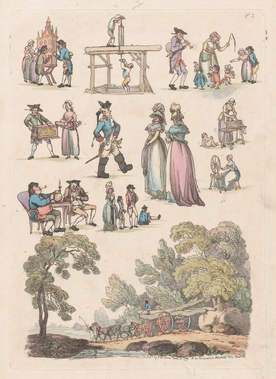 Plate 5, Outlines of Figures, Landscapes and Cattle for the Use of Learners by Thomas Rowlandson