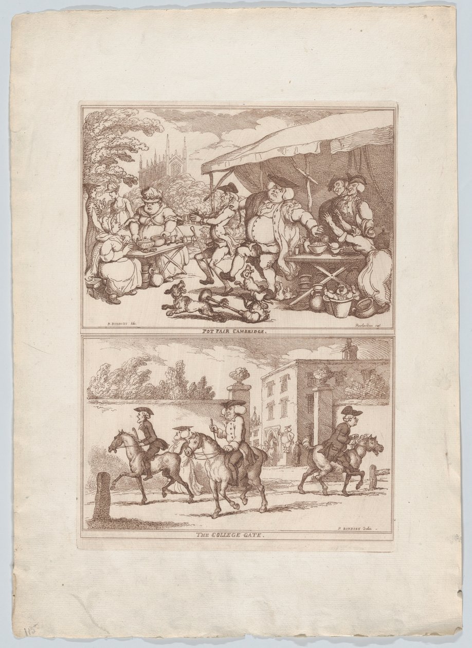 Pot Fair Cambridge, and, The College Gate, 1780-90 by Thomas Rowlandson
