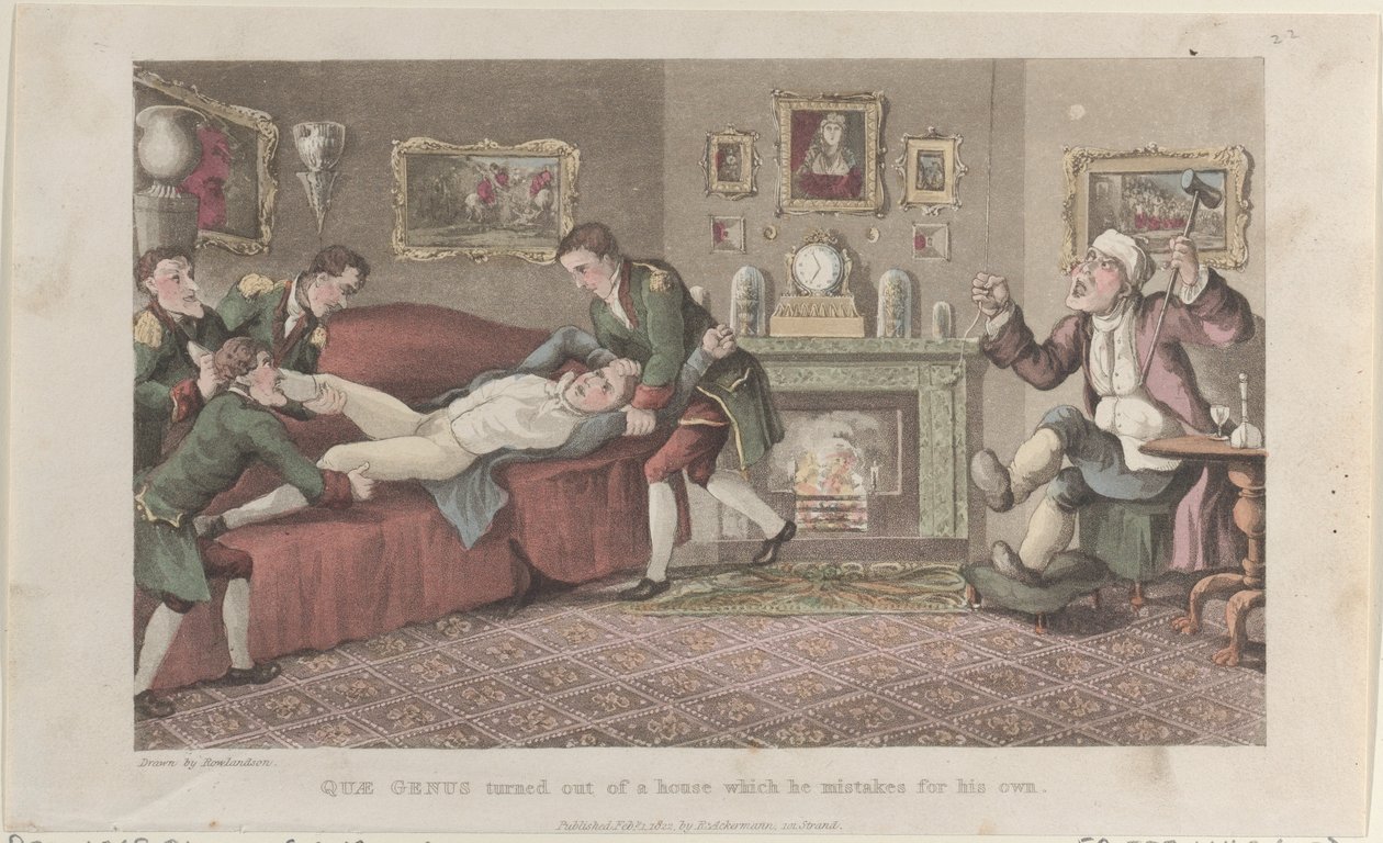 Quae Genus Turned out of a House Which He Mistakes for His Own, from The History by Thomas Rowlandson