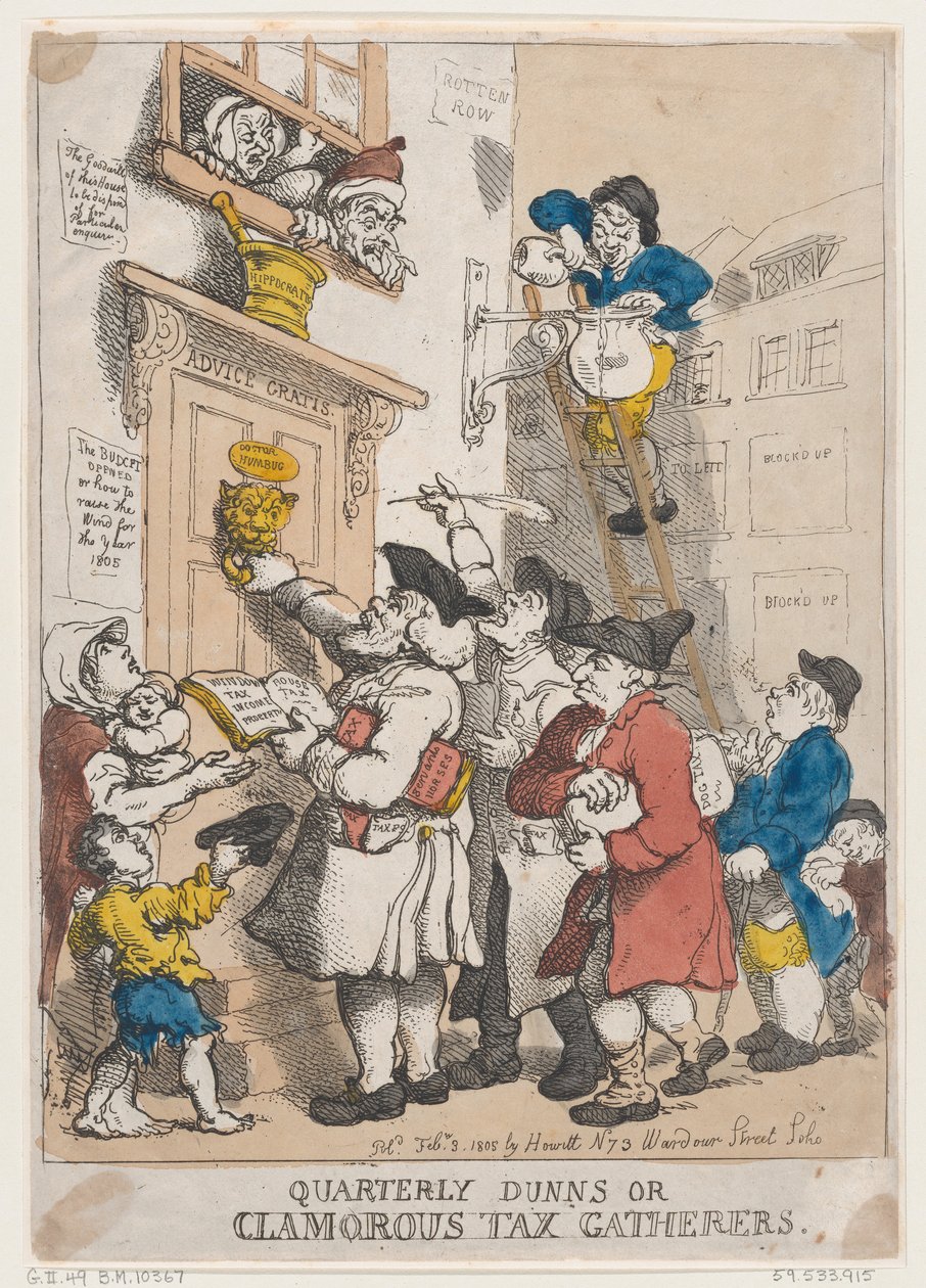 Quarterly Dunns, or Clamorous Tax Gatherers, February 3, 1805 by Thomas Rowlandson