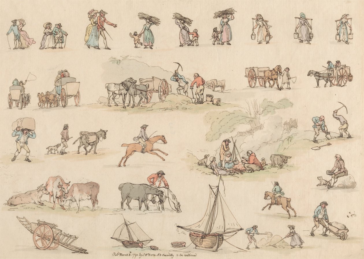 Set of sixteen: Outlines of Figures and Landscapes by Thomas Rowlandson