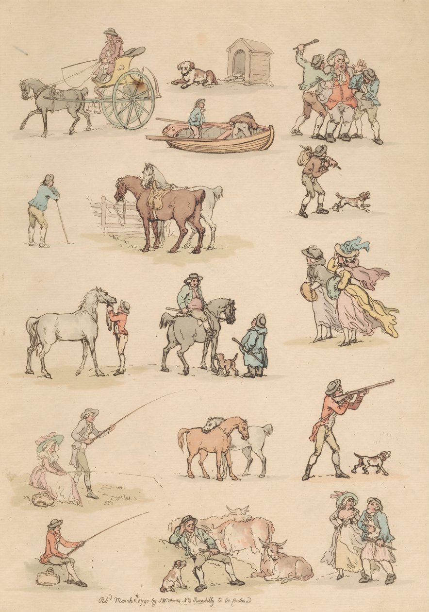 Set of Sixteen: Outlines of Figures and Landscapes by Thomas Rowlandson