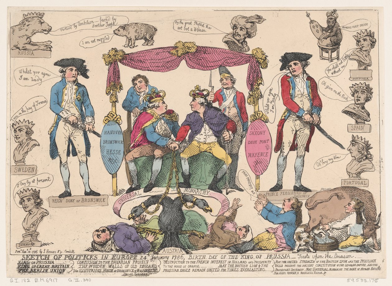 Sketch of Politiks in Europe, Birthday of the King of Prussia, February 10, 1786 by Thomas Rowlandson