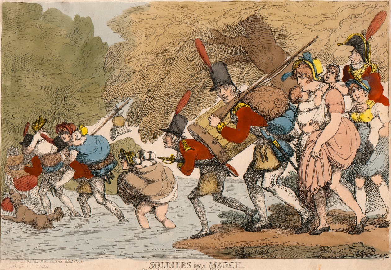 Soldiers on a March: "To pack up her tatters and follow the Drum" by Thomas Rowlandson