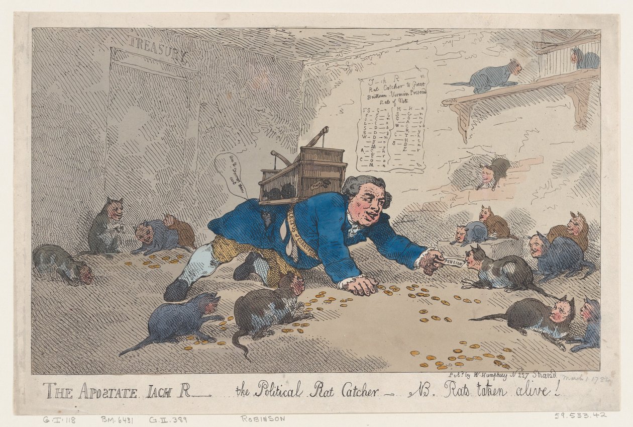 The Apostate Jack Robinson, The Political Rat Catcher-N.B. Rats Taken Alive! by Thomas Rowlandson