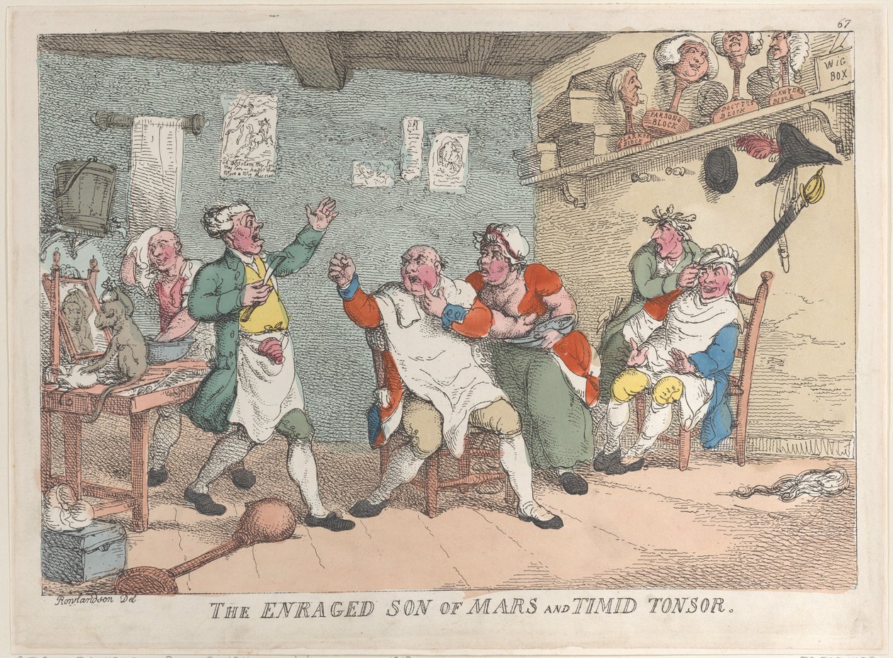 The Enraged Son of Mars and Timid Tonsor by Thomas Rowlandson