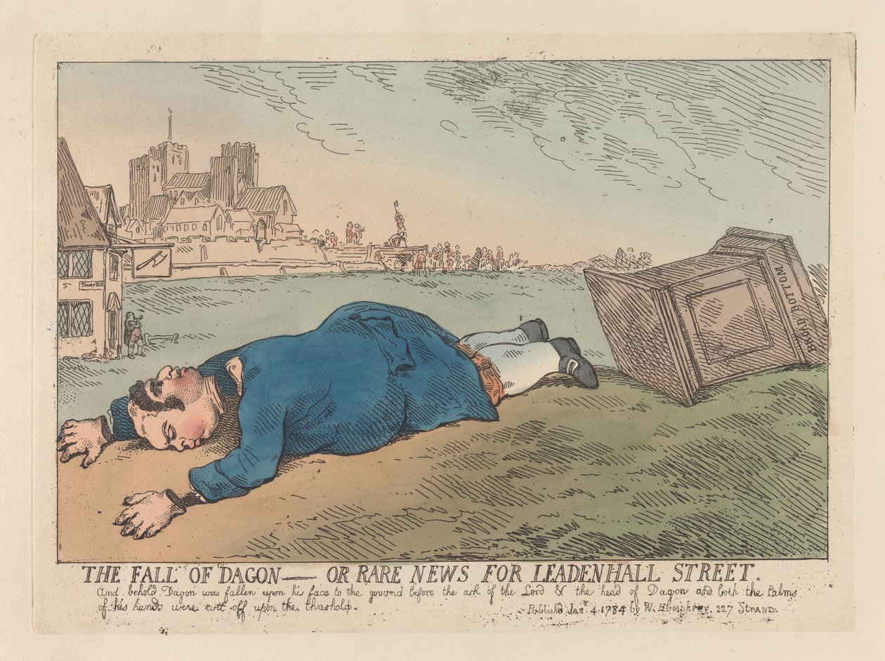 The Fall of Dagon or Rare News for Leadenhall Street by Thomas Rowlandson