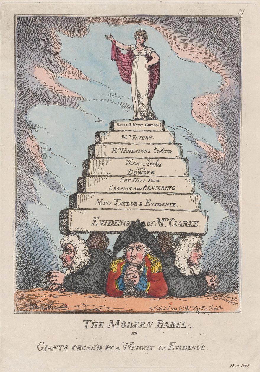 The Modern Babel, or Giants Crushed by a Weight of Evidence, April 11, 1809 by Thomas Rowlandson