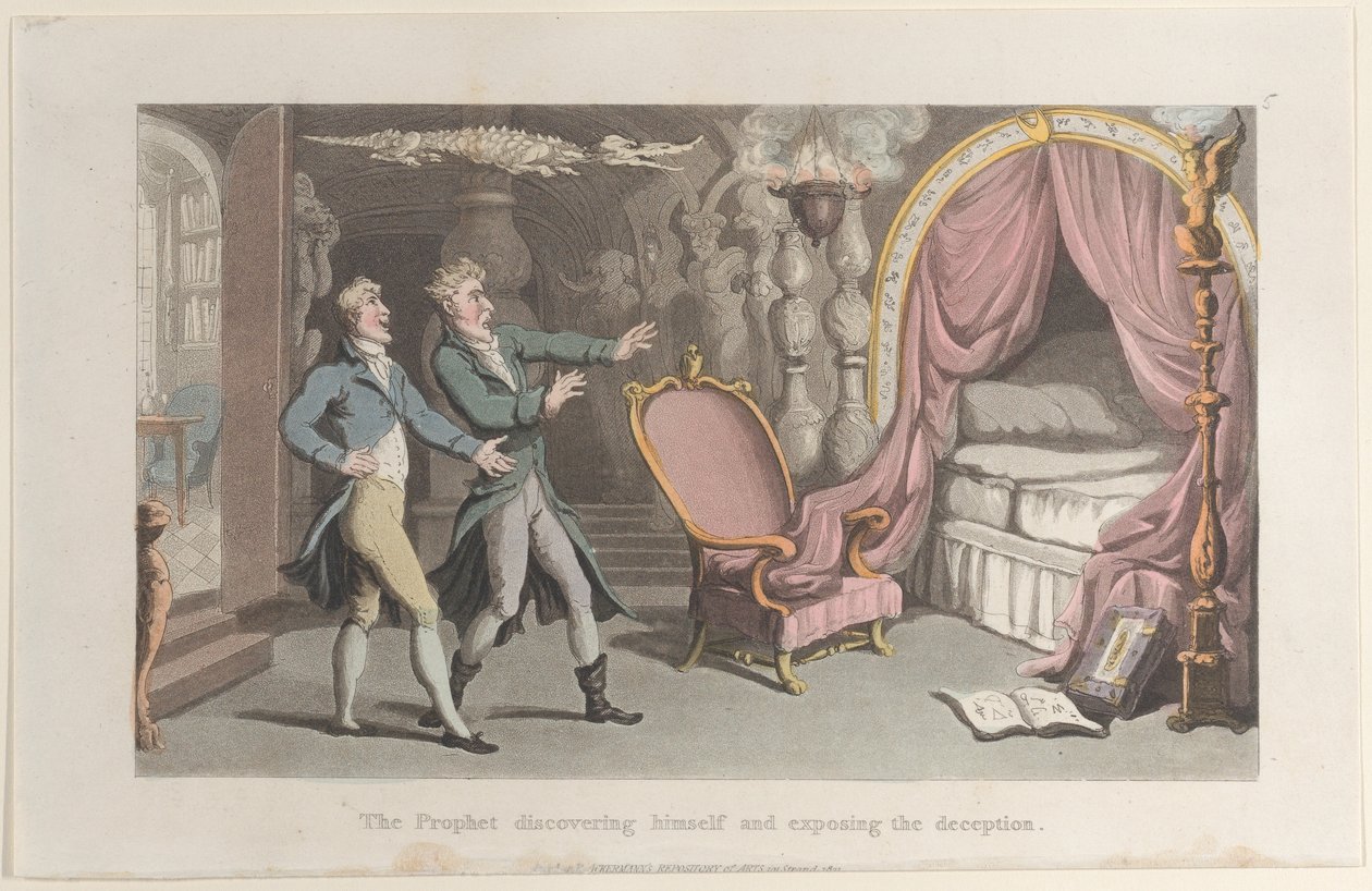 The Prophet discovering himself and exposing the deception, from Journal of Sentimental T by Thomas Rowlandson