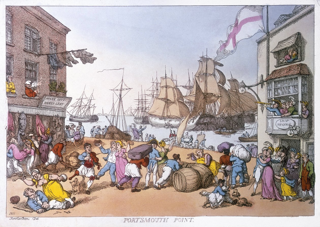 The District of Portsmouth, Cartoon Describing the Activities of This English Port by Thomas Rowlandson