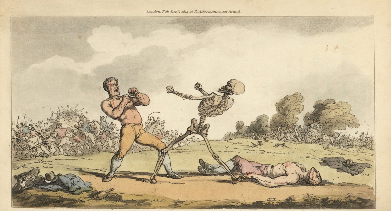 The Skeleton of Death Boxes with a Prize Fighter by Thomas Rowlandson