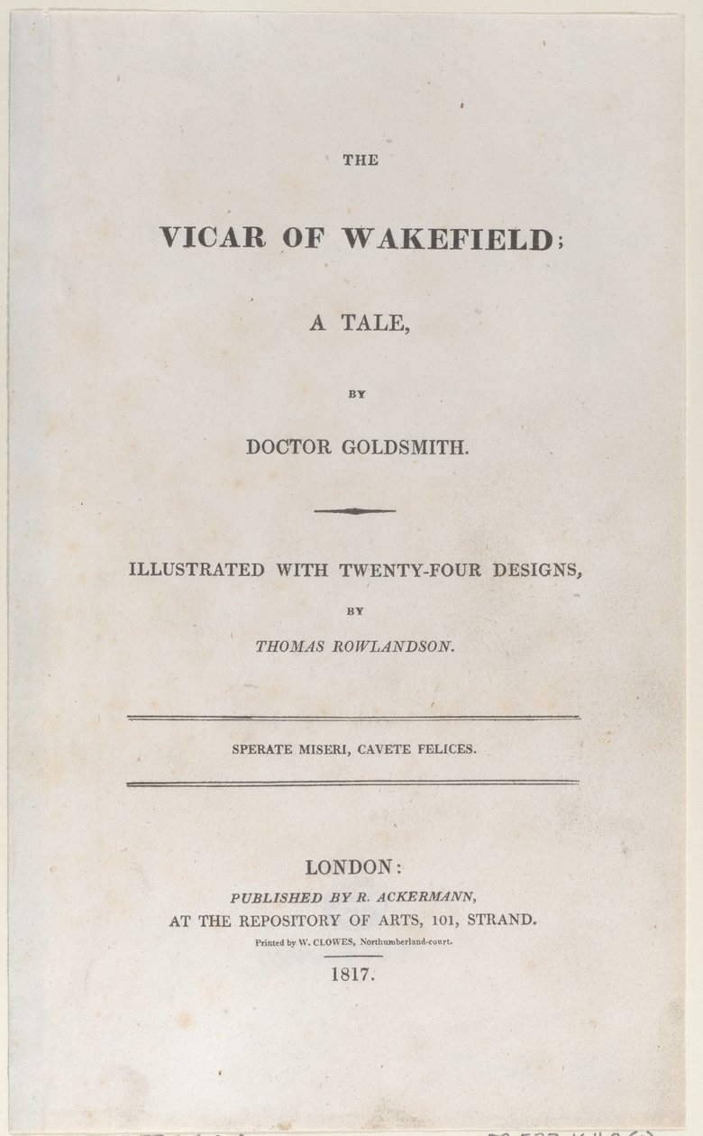 Title page, from The Vicar of Wakefield, 1817 by Thomas Rowlandson