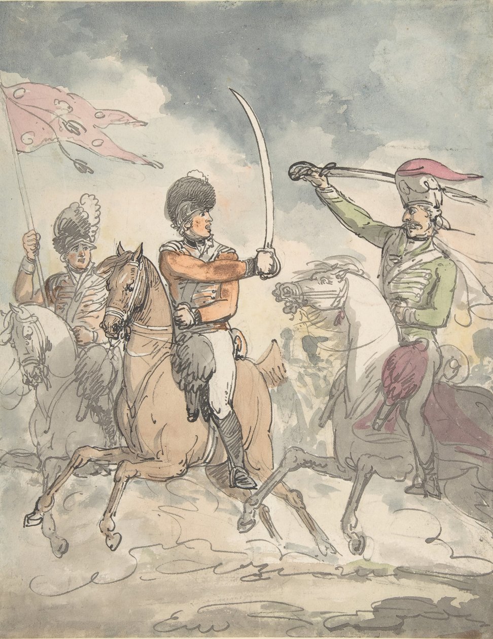 Unused study for a plate to Hungarian and Highland Broadsword Exercise, ca 1799 by Thomas Rowlandson.