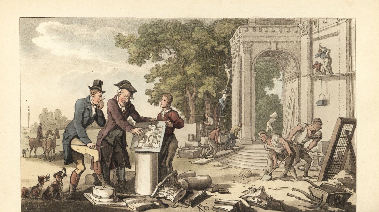 Young English Gentleman Constructing a Stately Home by Thomas Rowlandson