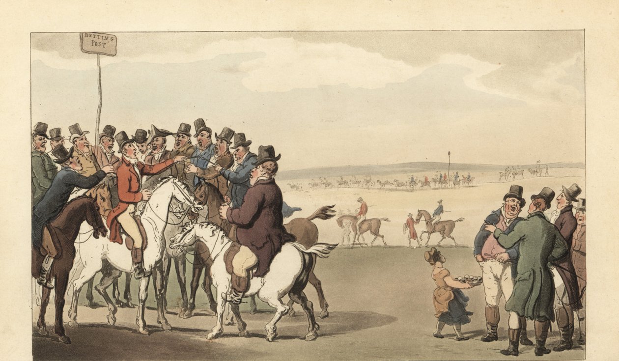 Young English Gentleman Gambling at Newmarket Racetrack by Thomas Rowlandson