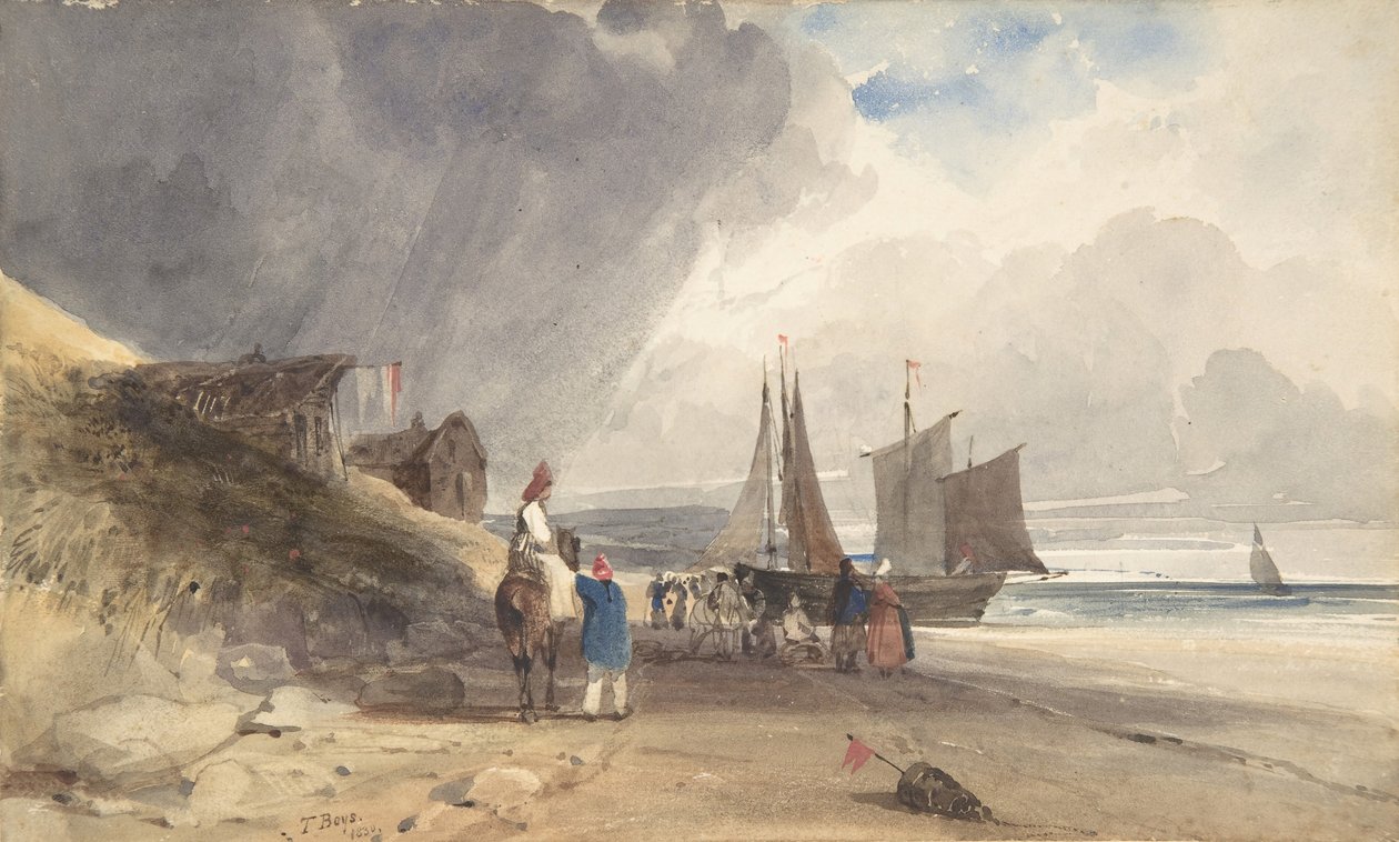 Figures on a Beach, Northern France by Thomas Shotter Boys