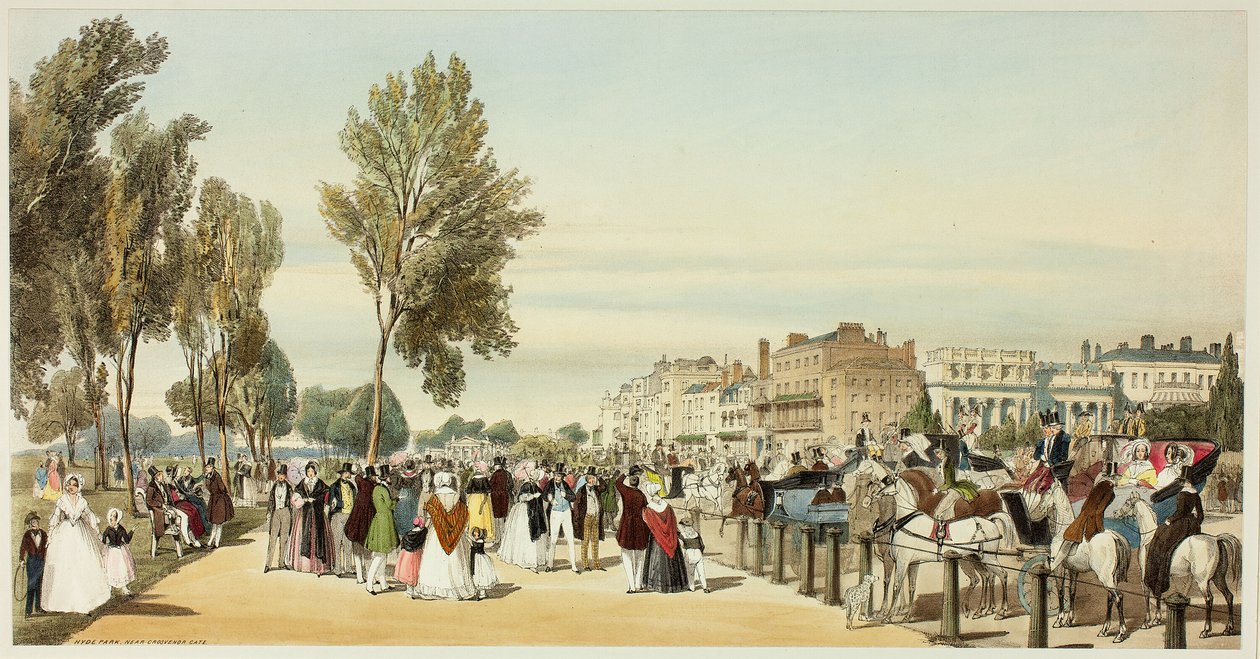 Hyde Park Near Grosvenor Gate, plate sixteen from Original Views of London as It Is by Thomas Shotter Boys