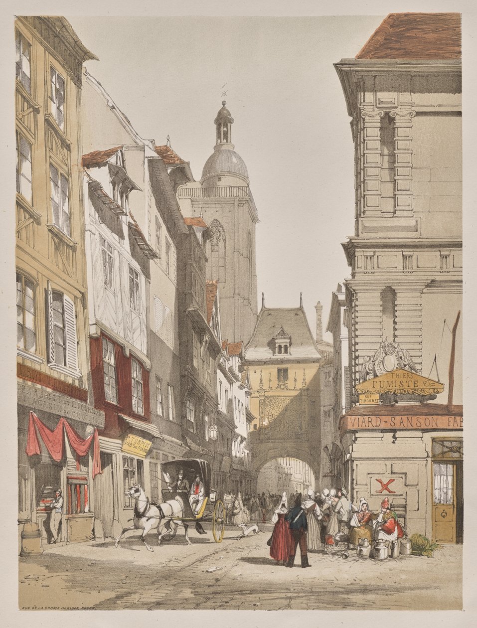 Picturesque Architecture in Paris, Ghent, Antwerp, Rouen: Rue de la Crosse Horlogue, Rouen, France by Thomas Shotter Boys