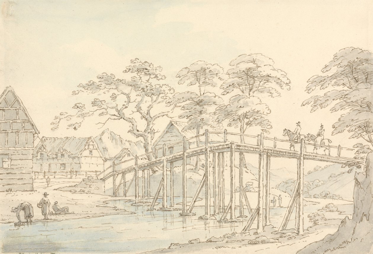 Bridge over the Severn at Newtown, Looking up the River by Thomas Sunderland