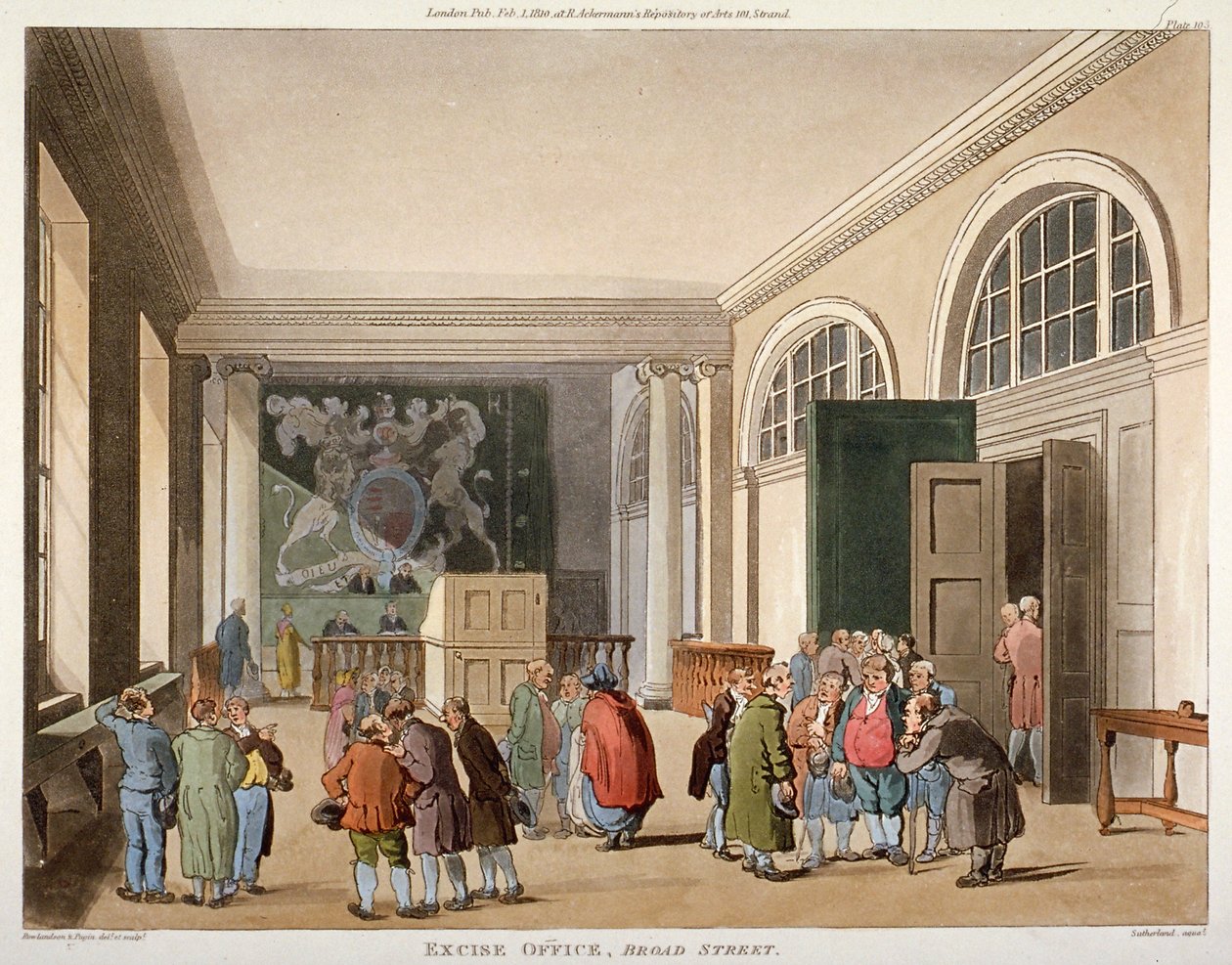 Interior of the Excise Office, Old Broad Street, City of London, 1810 by Thomas Sutherland