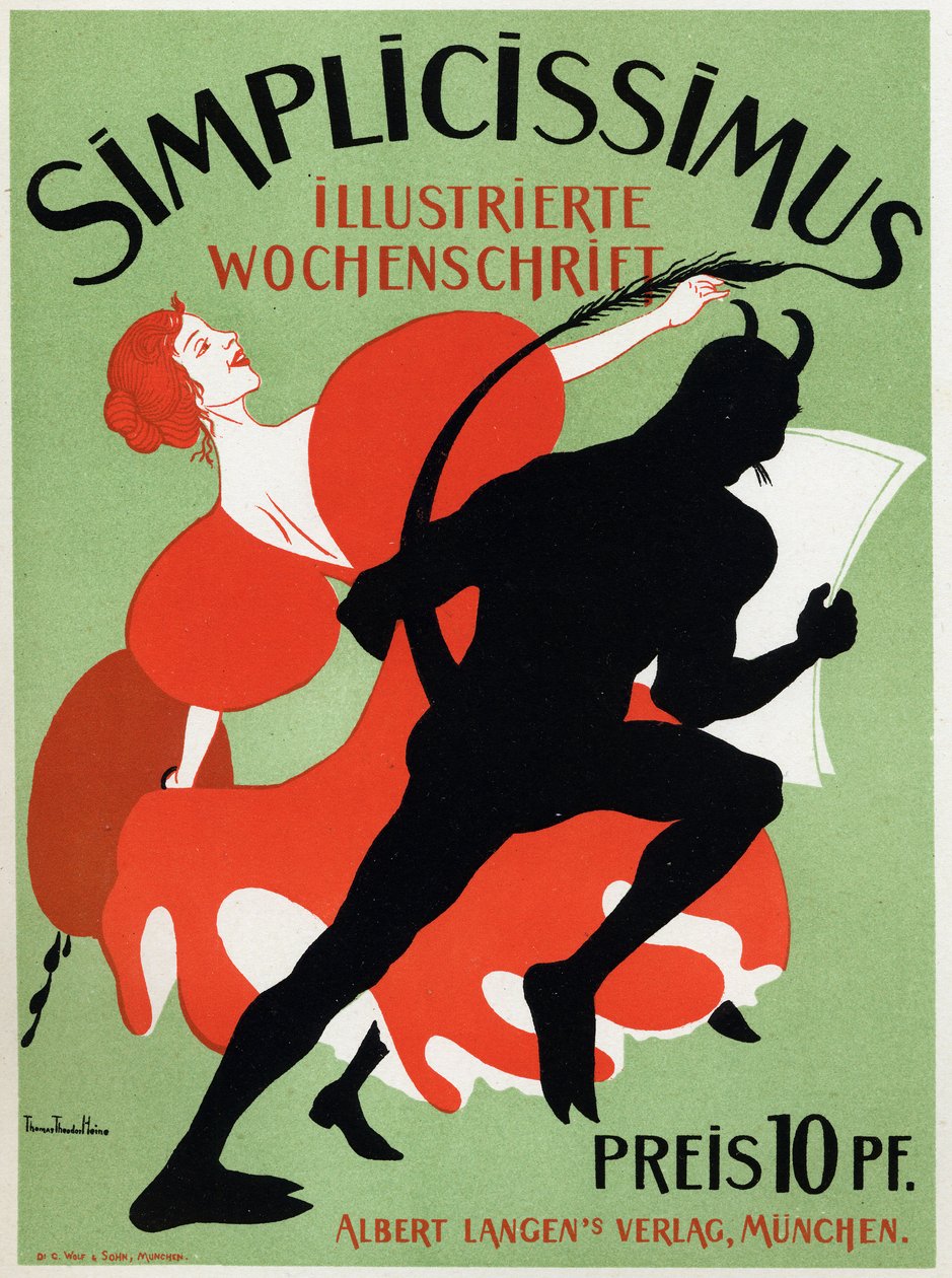 Art. Literature. The magazine Simplicissimus. Poster by Thomas Thedor Heine, Germany, c.1890 (poster) by Thomas Theodor Heine