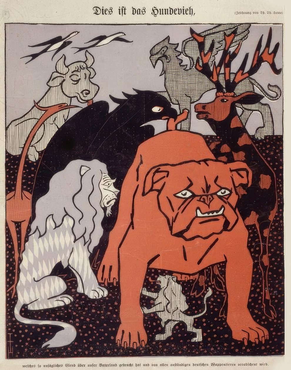 This is the Dog that Brought Unspeakable Misery to Our Fatherland and is Despised by All Decent German Heraldic Animals by Thomas Theodor Heine