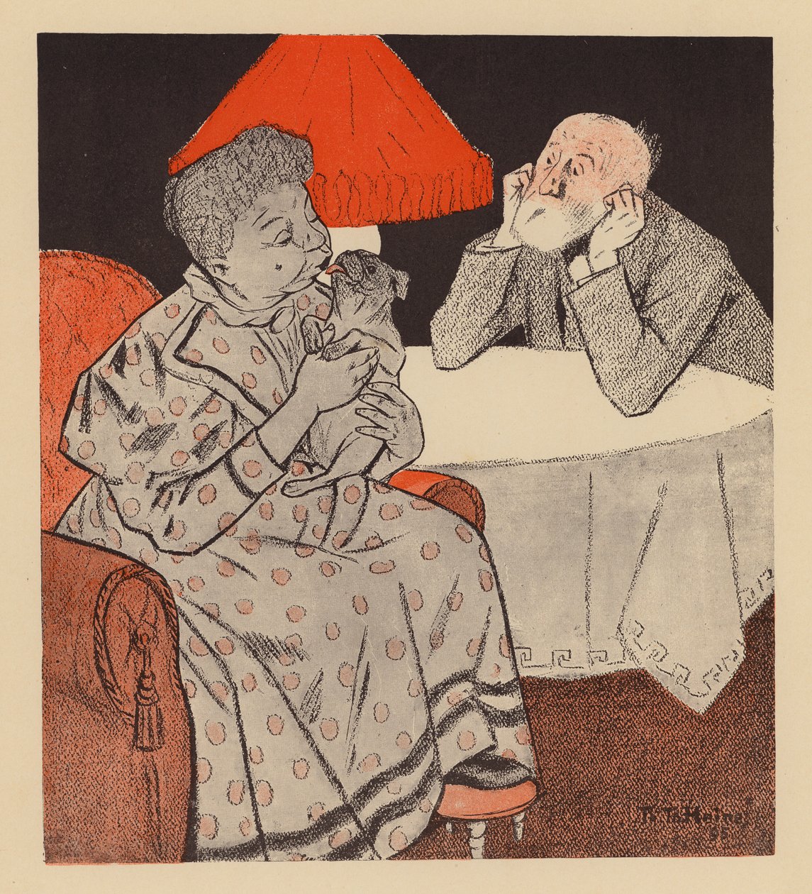 Husband Regretting That After 25 Years of Marriage His Wife Appears to Love Her Pet Dog More Than Him by Thomas Theodor Heine