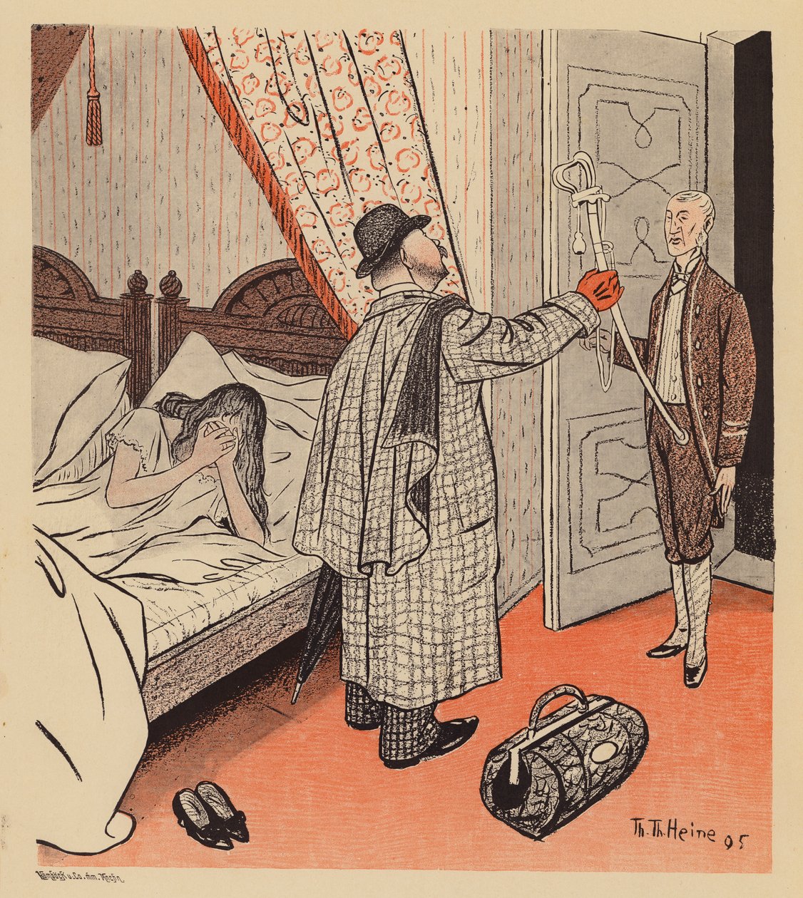 Man Discovering His Wife Is Having an Affair with a Soldier by Thomas Theodor Heine