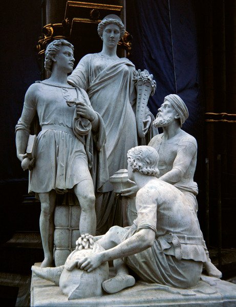 Commerce, sculpture group from the Albert Memorial, completed in 1876 by Thomas Thornycroft