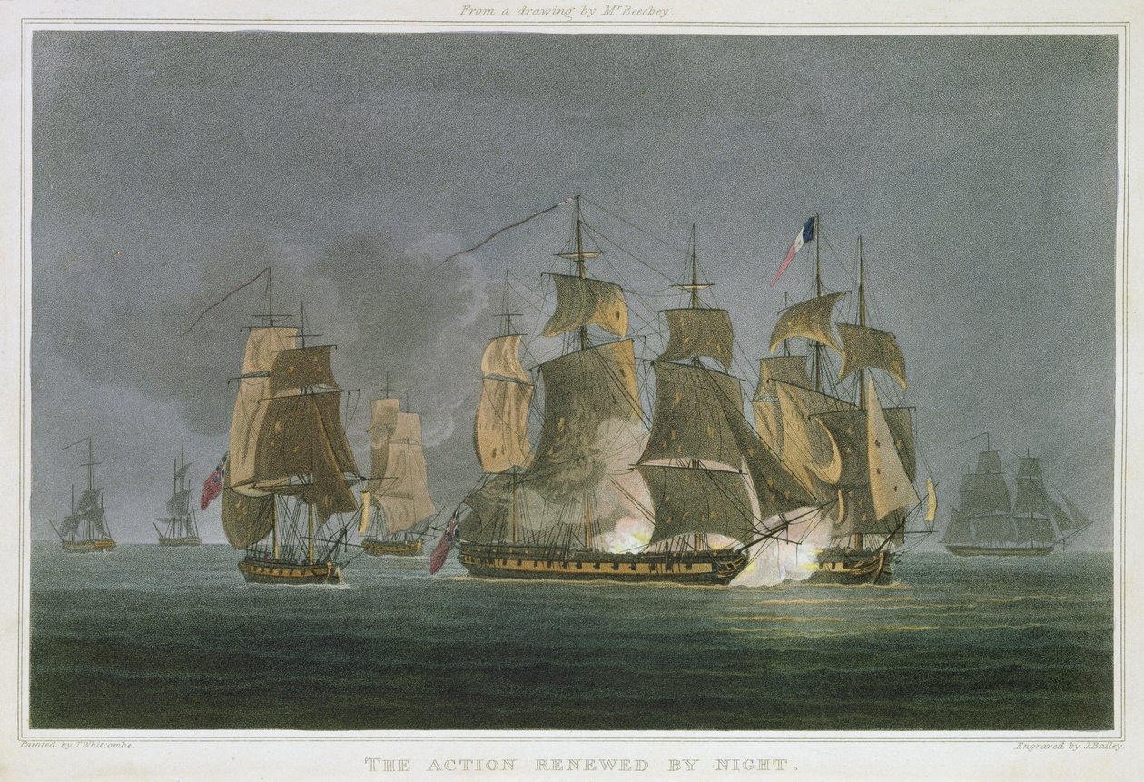The Action Renewed by Night, off Madagascar, 20th May, 1811, engraved by J. Bailey for 