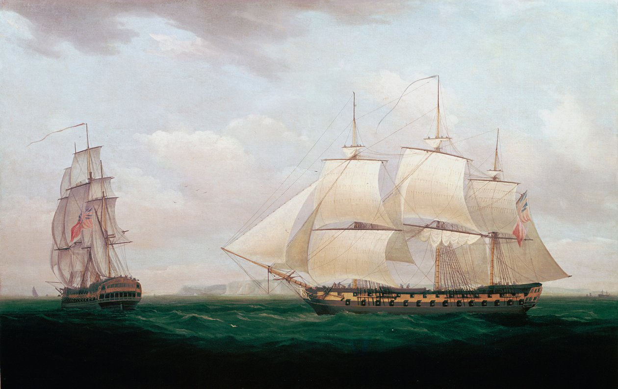 Two East Indiamen off a Coast by Thomas Whitcombe