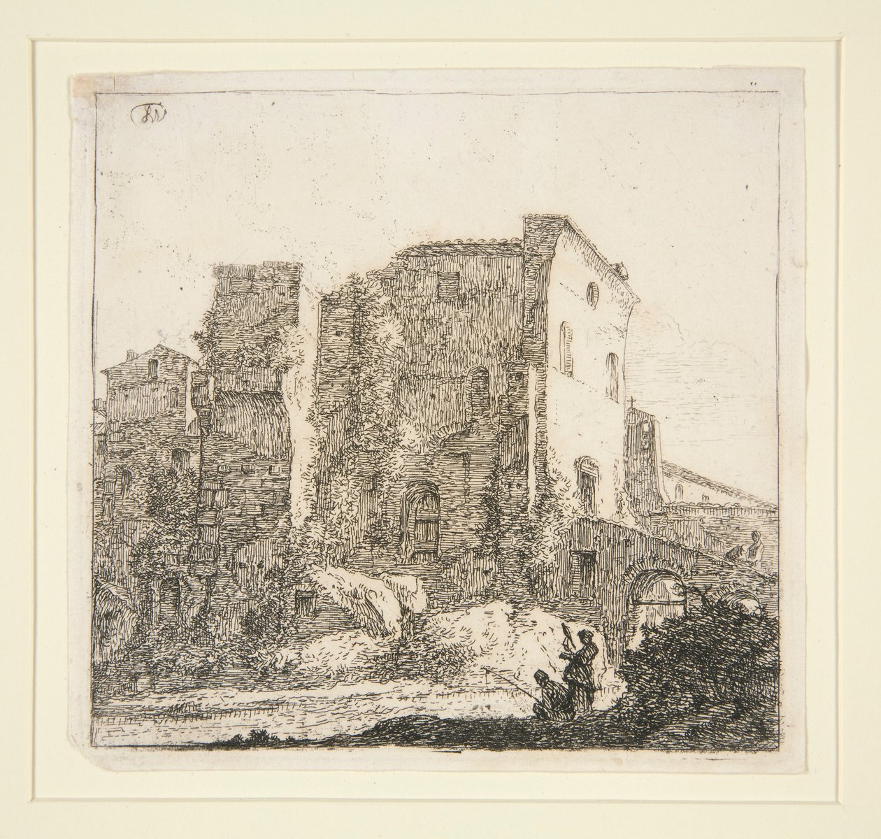 Landscape with Ruins, with a Fisherman by Thomas Wijck